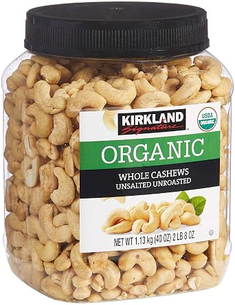 KIRKLAND Signature Organic Unsalted Cashew Nuts, 2.4 lbs 1.13 kg