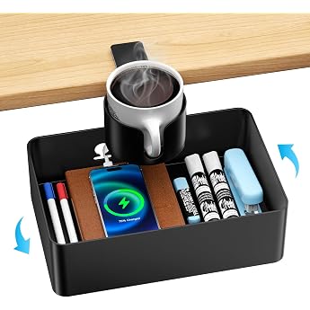 GAGUIUP Under Desk Drawer Cup Holder Table Organizer Black | 360 Degree Rotation, Under Desk Drawer, Steel, Under Table Stora