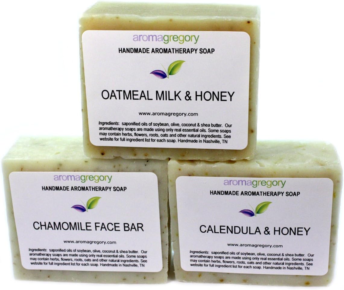 All Natural Aromatherapy Sensitive Skin Soap Set, 4 oz. each - 3 Types