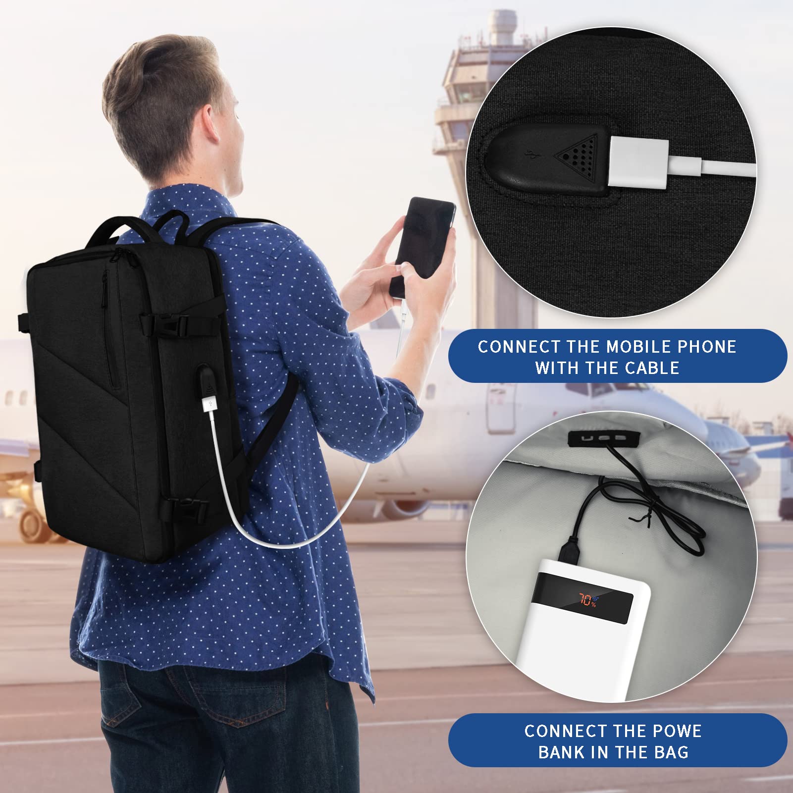 Leyrica Zaino da Viaggio per Ryanair/Wizzair 40x20x25 Bagaglio a Mano Unisex Borse da Cabina Zaino per Laptop Casual Zaino Università/Lavoro Impermeabile