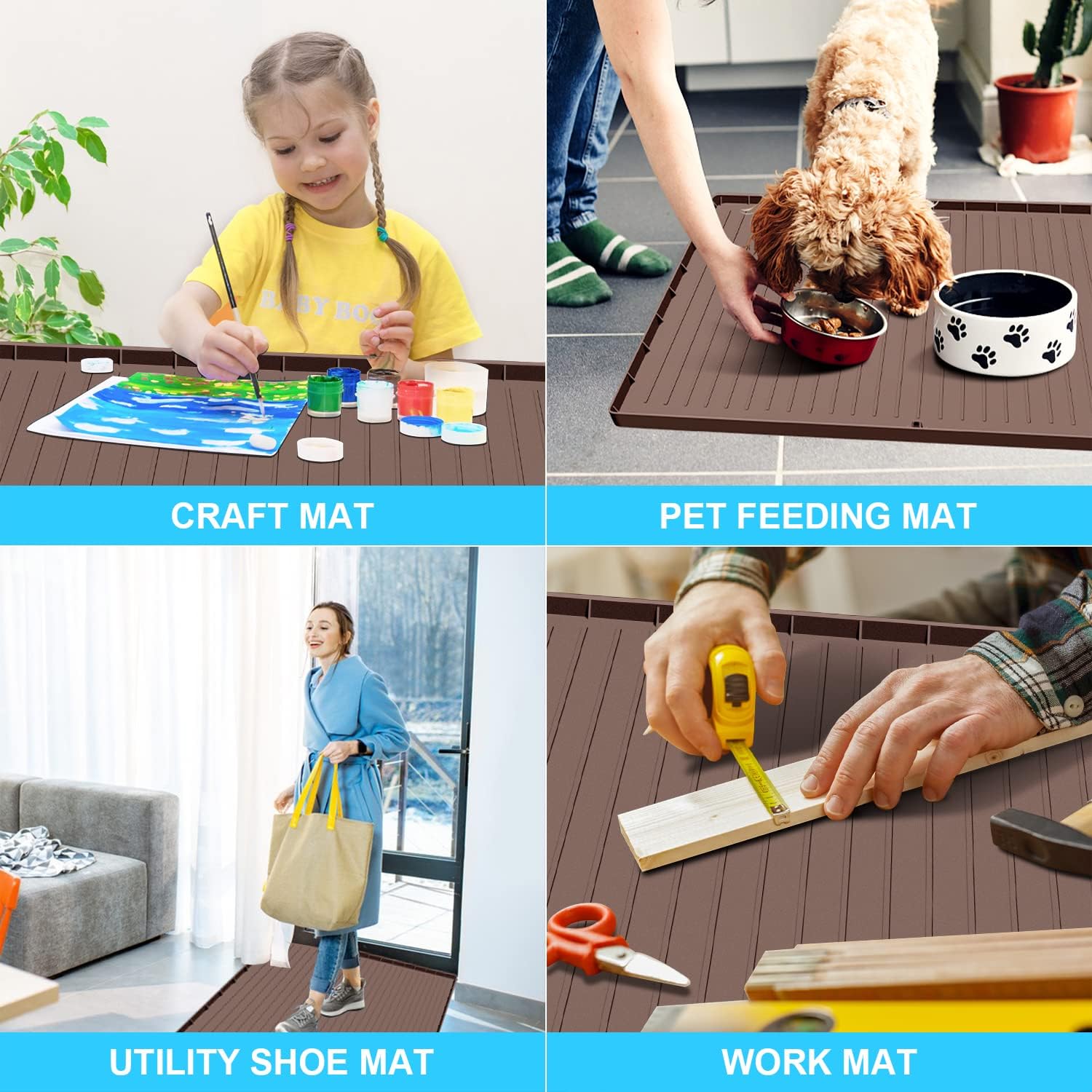 Under Sink Mat, 34" x 22" Under Sink Mats for Kitchen Waterproof - Silicone Under Sink Liner Drip Tray with Drain Hole, Sink Cabinet Protector Mat for Kitchen & Bathroom (Brown)