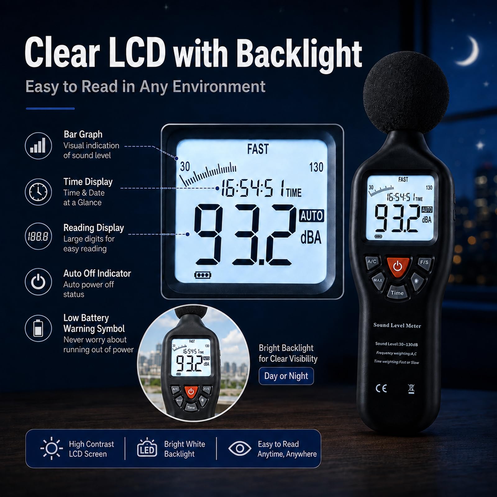 GAIN EXPRESS Handheld Digital Sound Tester poziomu hałasu, kalibrator do miernika poziomu dźwięku 94 dB i 114 dB wyjście klasa I w/bateria +/- 0,3 dB system pomiarowy