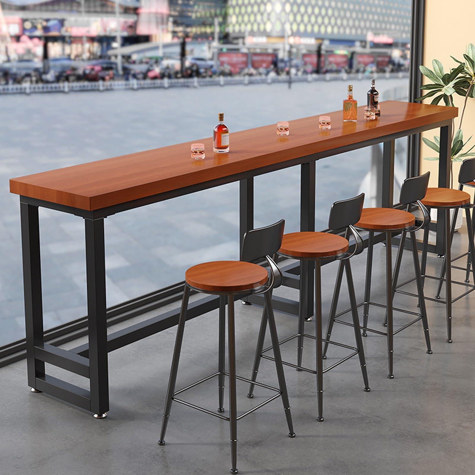 Table de cuisine longue et étroite pour repas conviviaux en hauteur