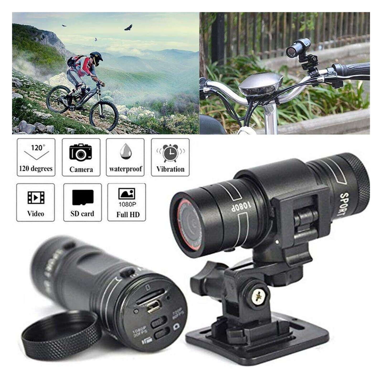 Action Cam, Telecamera sportiva for bicicletta Telecamera sportiva impermeabile 4K Mountain Bike moto Azione Mini videocamera Videocamera DV F9 Full 1080p HD Videoregistratore for auto ,All'aperto, Sp