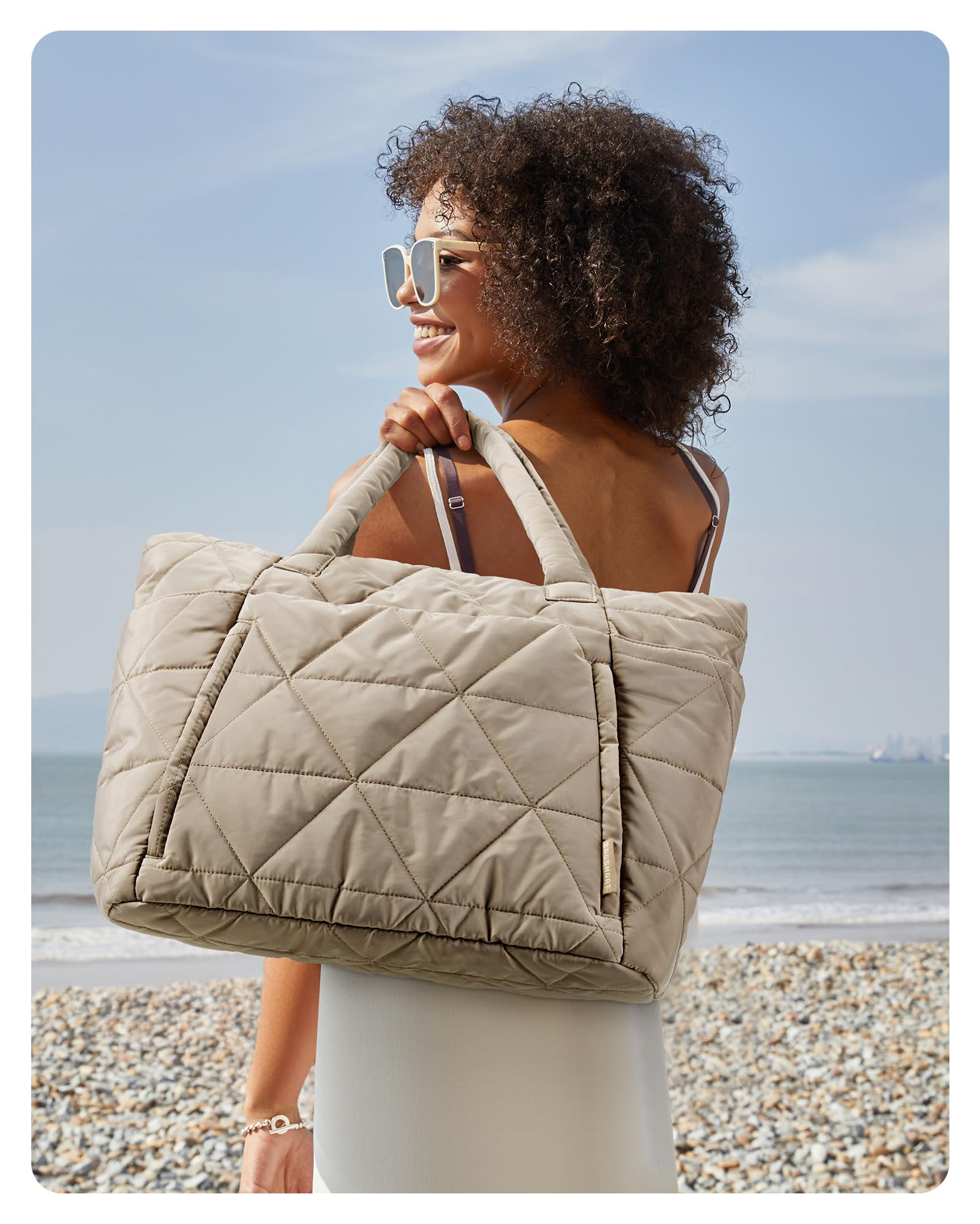 bagsmart Handtasche Damen Shopper Tasche, Puffer Tote Bag Arbeitstasche 15,6 Zoll Laptoptasche Lehrertasche mit Reißverschluss, Leichte taschen für Reisen, Arbeit, Schule und Strandurlaub
