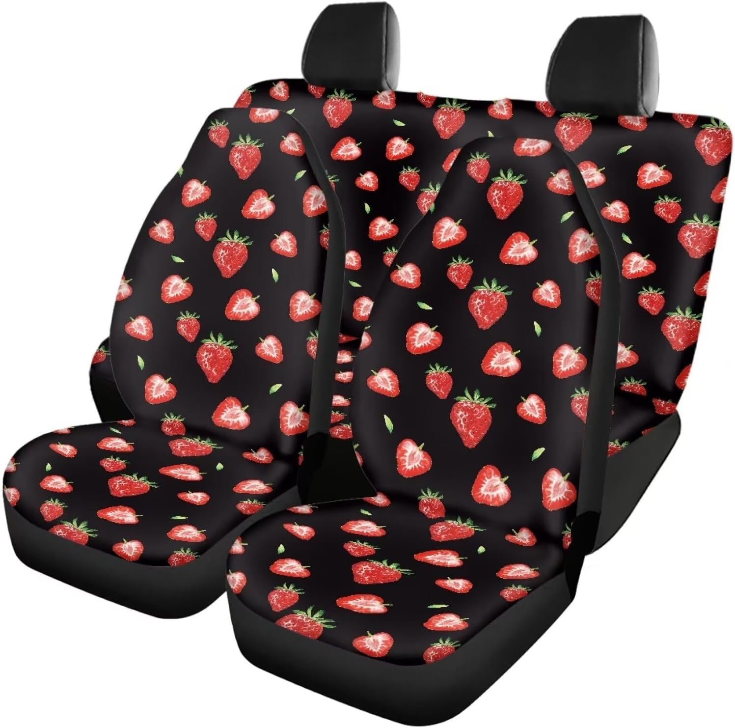 Binienty Black Strawberry Car Seat Covers for Women Girls,Soft Breathable Automotive Seat Protector Set Car Interior Accessories Universal Fit