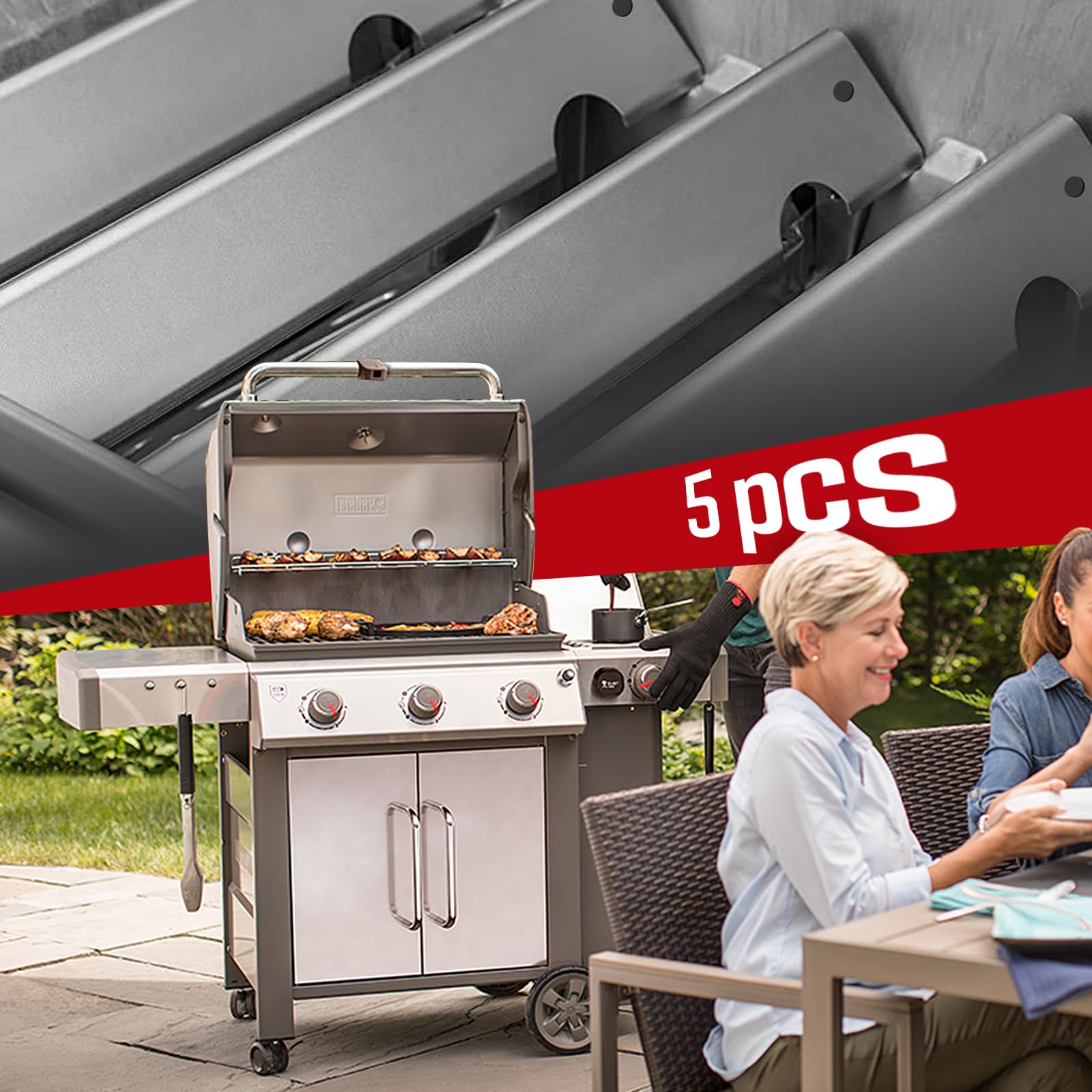 5PCS Flavorizer Barres en Acier Inoxydable Rails d'arômes pour W-e-b-e-r Genesis II/LX 300 Grill à gaz,Rails Aromatiques Flavorizer Bar pour BBQ W-e-b-e-r II LX E/S-340 E-310 E-315 E-335 E-330 S-335