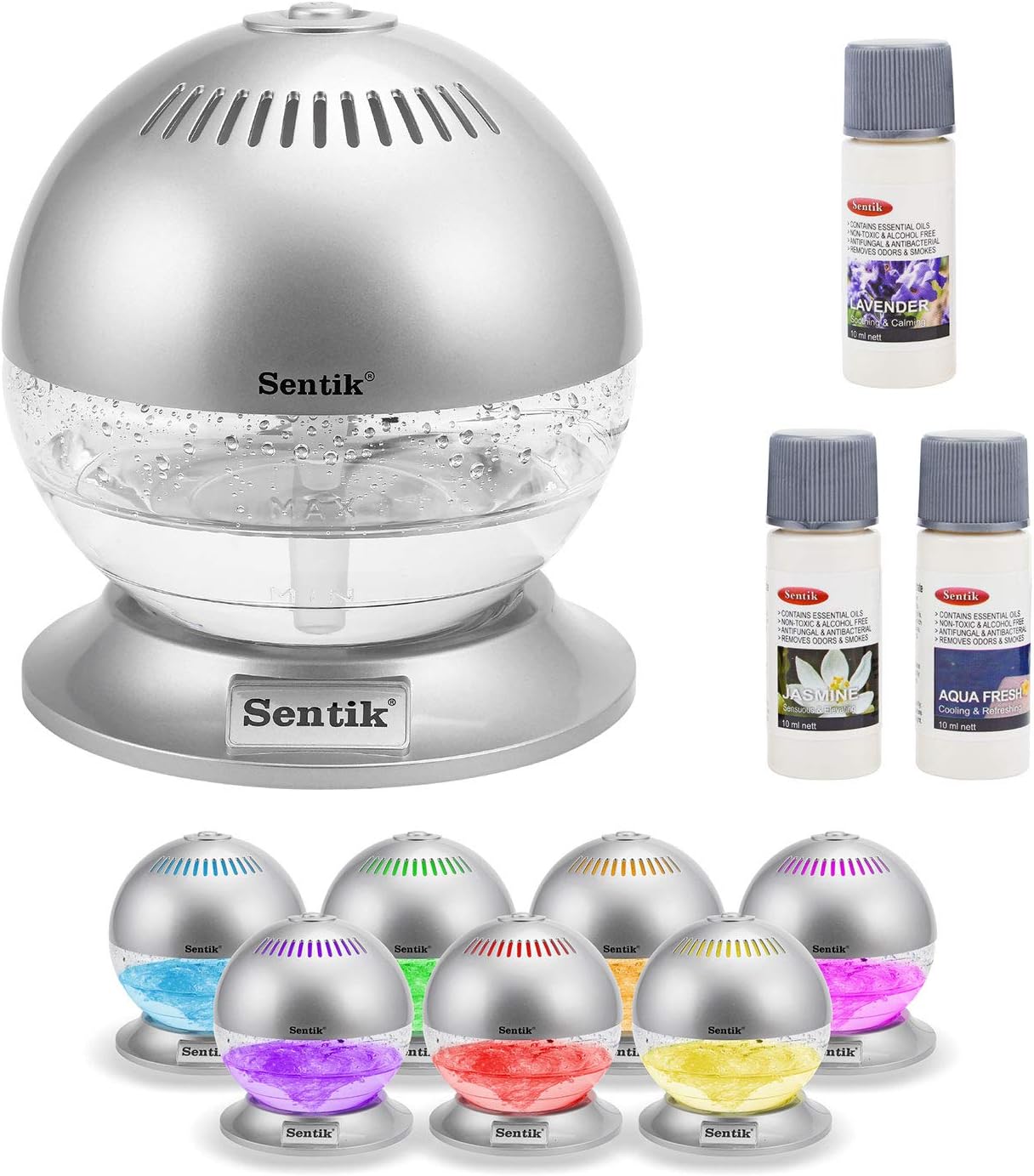 Taylor & Brown Globe Air Revitaliser with Base Fresh Air Purifier Freshener Cleaner Ioniser with Colour Changing LED Light & 3 x 10ml Fragrances Essence Aroma