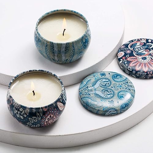 Miniatura 6 de Juego de velas perfumadas, cera de soja natural, velas portátiles de lata de viaje, regalo para mujeres con aceites esenciales de fragancia fuerte