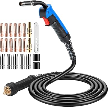 MB15AK MIG/MAG Welding Torch Gun 3M, Binzel Compatible Euro Standard, Pure Copper Quick Fit Connector, 180A, Ergonomic Handle, with 22Pcs Welding Consumables Kit