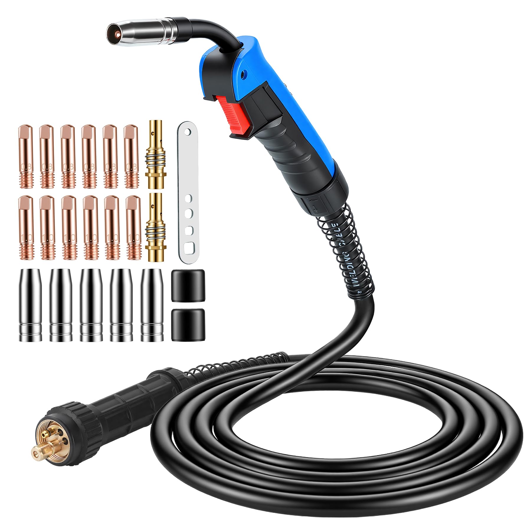 BOSYTRO MB15AK MIG/MAG Welding Torch Gun 3M, Binzel‑Compatible Euro Standard, Pure Copper Quick‑Fit Connector, 180A, Ergonomic Handle, with 22Pcs Welding Consumables Kit
