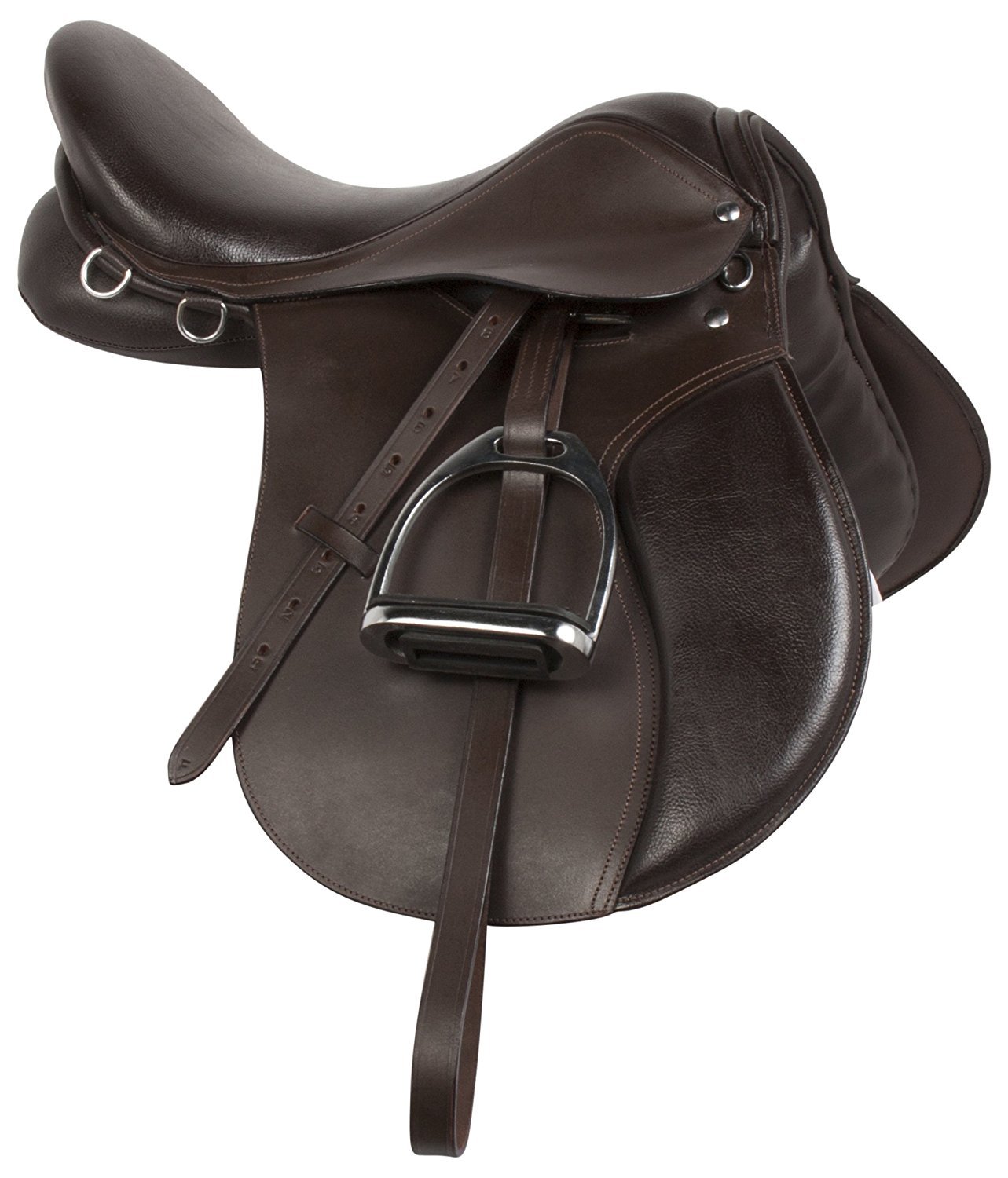 Selle De Dressage Cuir De Vache - Taille Ajustable 10 à 20 Pouces, Noir Ou Marron