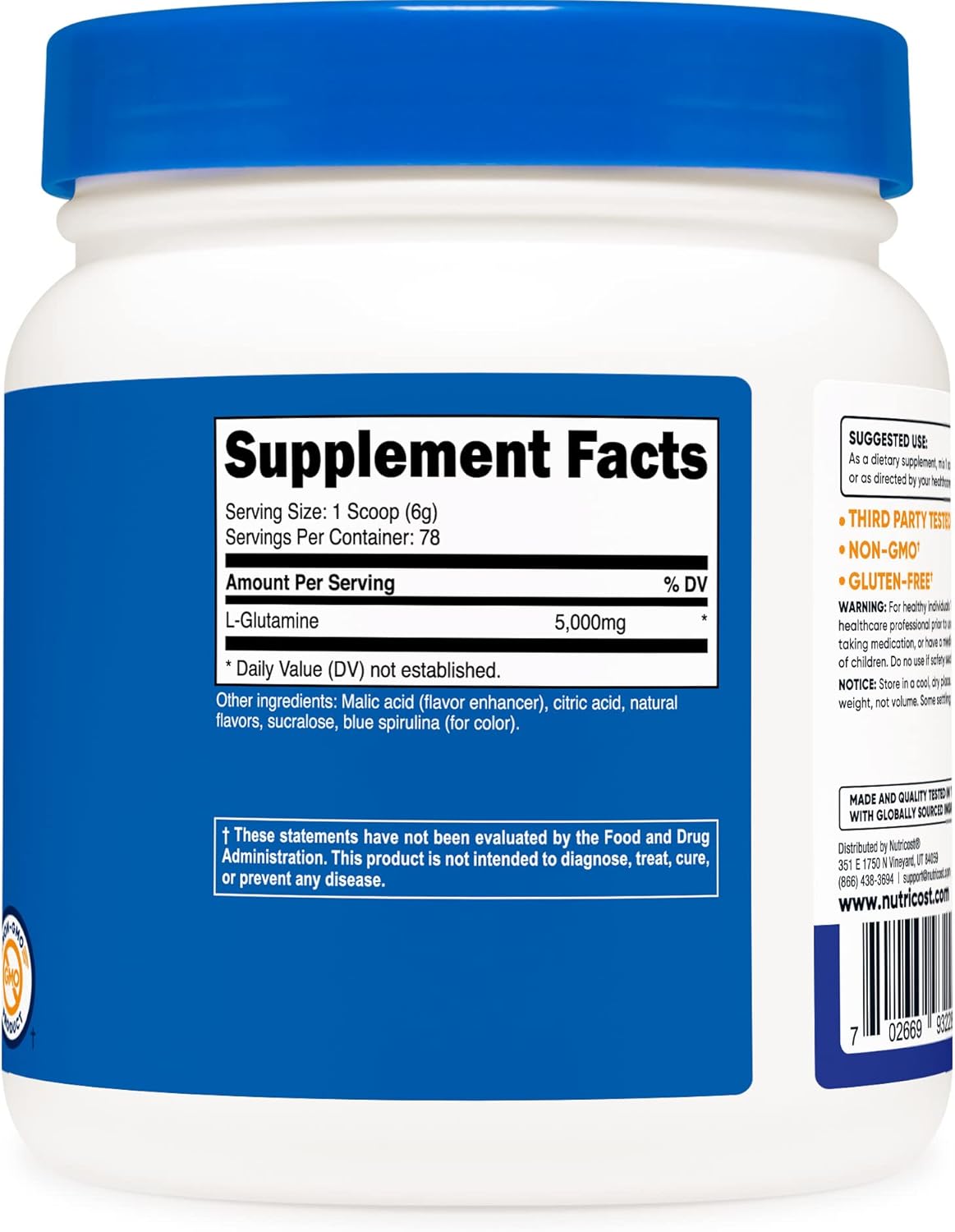 Nutricost L-Glutamine Powder (500 Grams) (Blue Raspberry) : Health & Household
