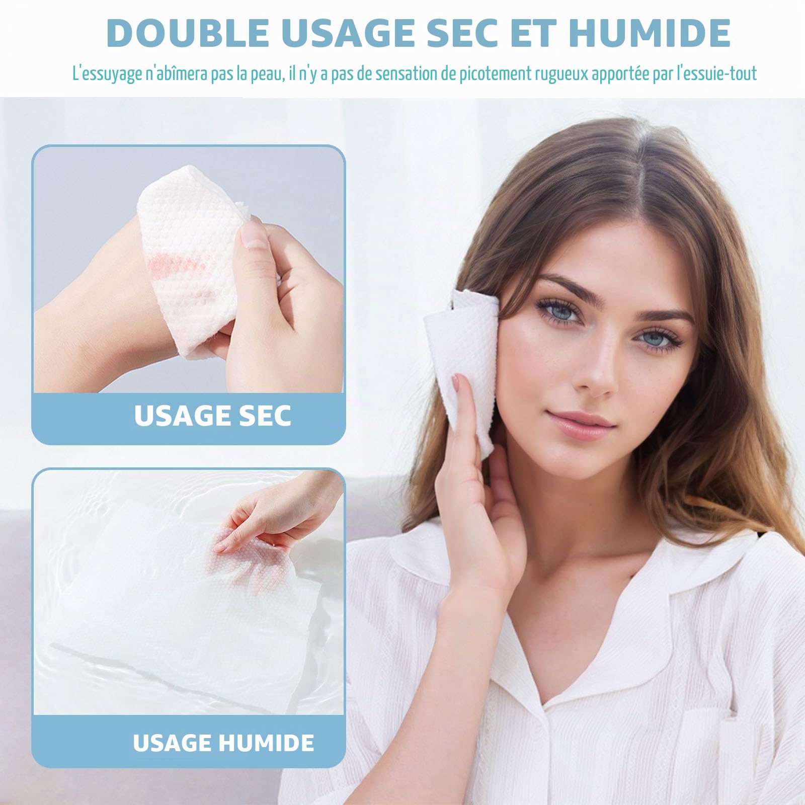 Lot de 4 paquets de 100 lingettes sèches en coton jetables pour le visage en profondeur, multi-usages pour les soins de la peau et le maquillage