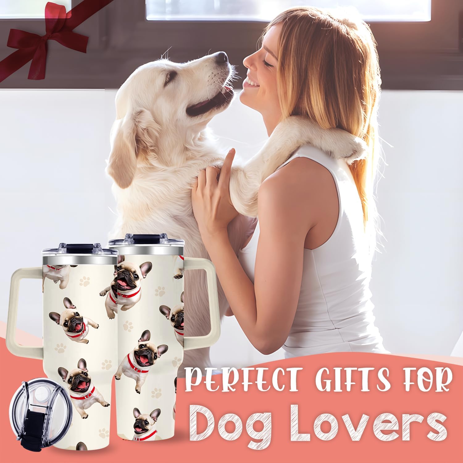 Pug Gifts for Pug Lovers,40oz Beige Travel Tumbler Gifts for Women - Dog Mom Gift for Dogs Lovers for Mothers Day,Dog Gift for Her Birthday, Christmas Thank you Present - Image 6