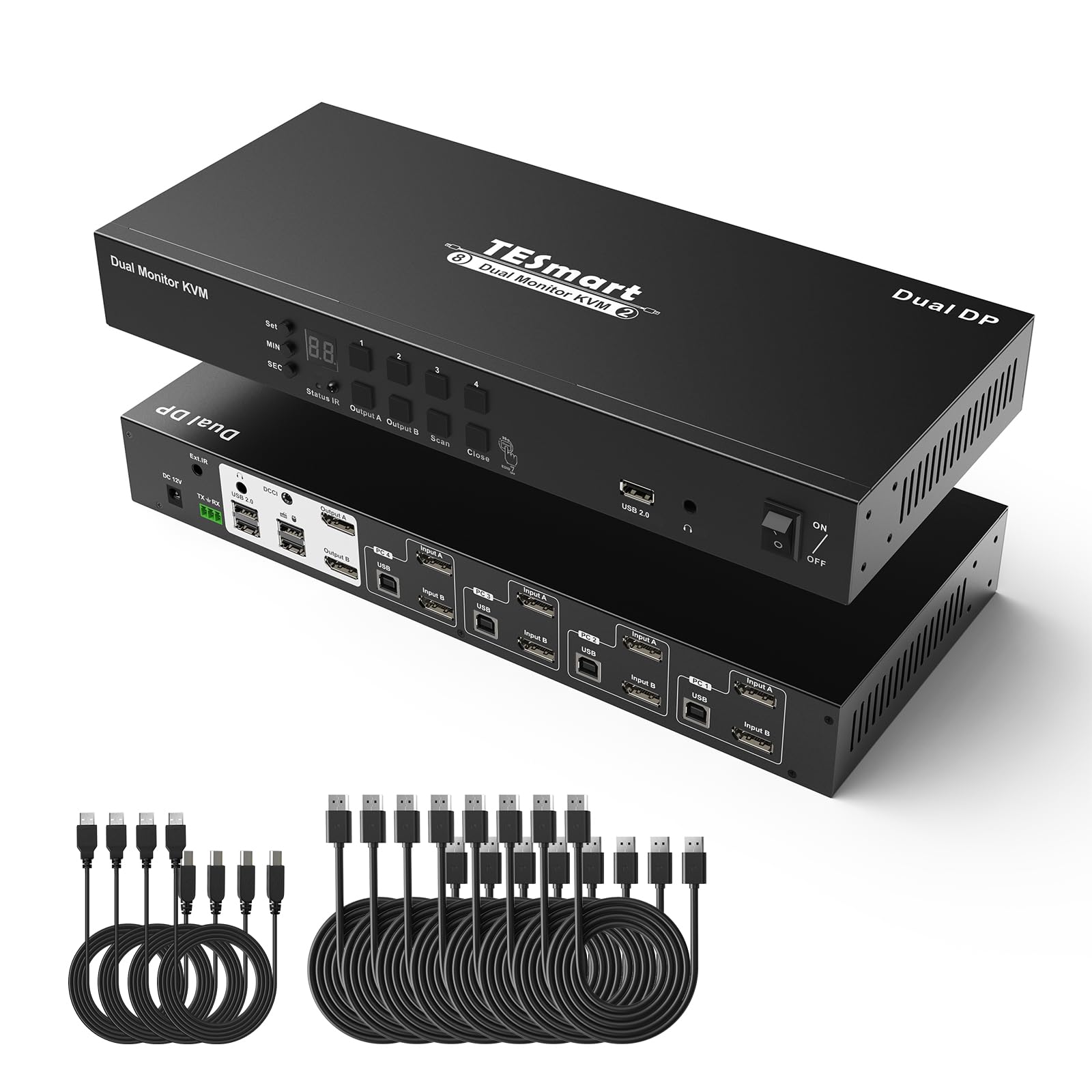 TESmart DP KVM Switch 4 PC 2 Monitor USB 2.0