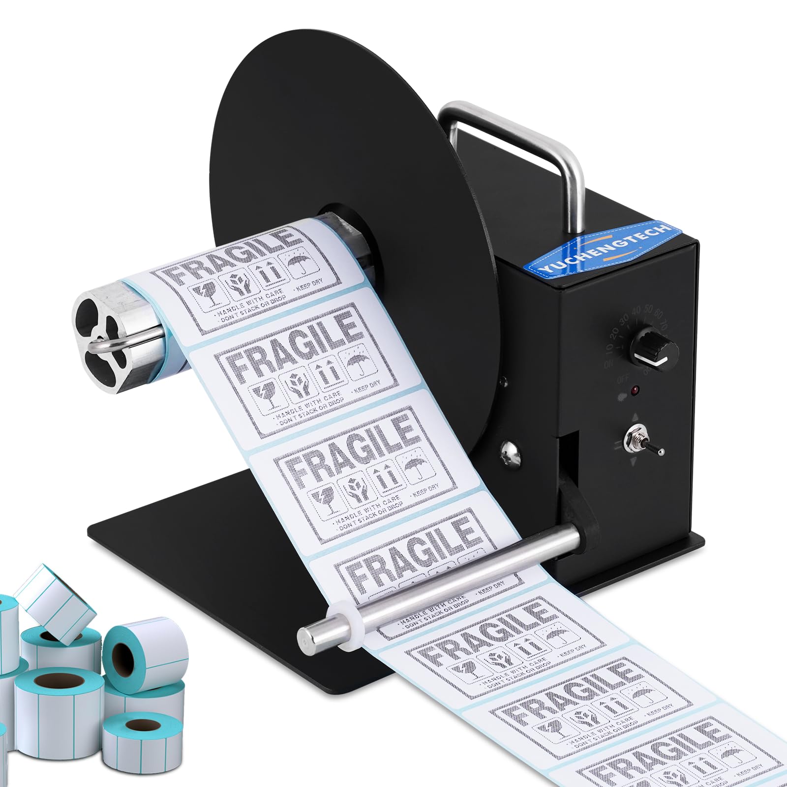 YUCHENGTECH Avvolgitore Etichette Automatico Diametro 180mm Velocità Regolabile 0-8 pollici/s Avvolgitore Etichette Bidirezionale per Nucleo 40/76mm o Senza Tubo di Carta con Istruzioni e Accessori