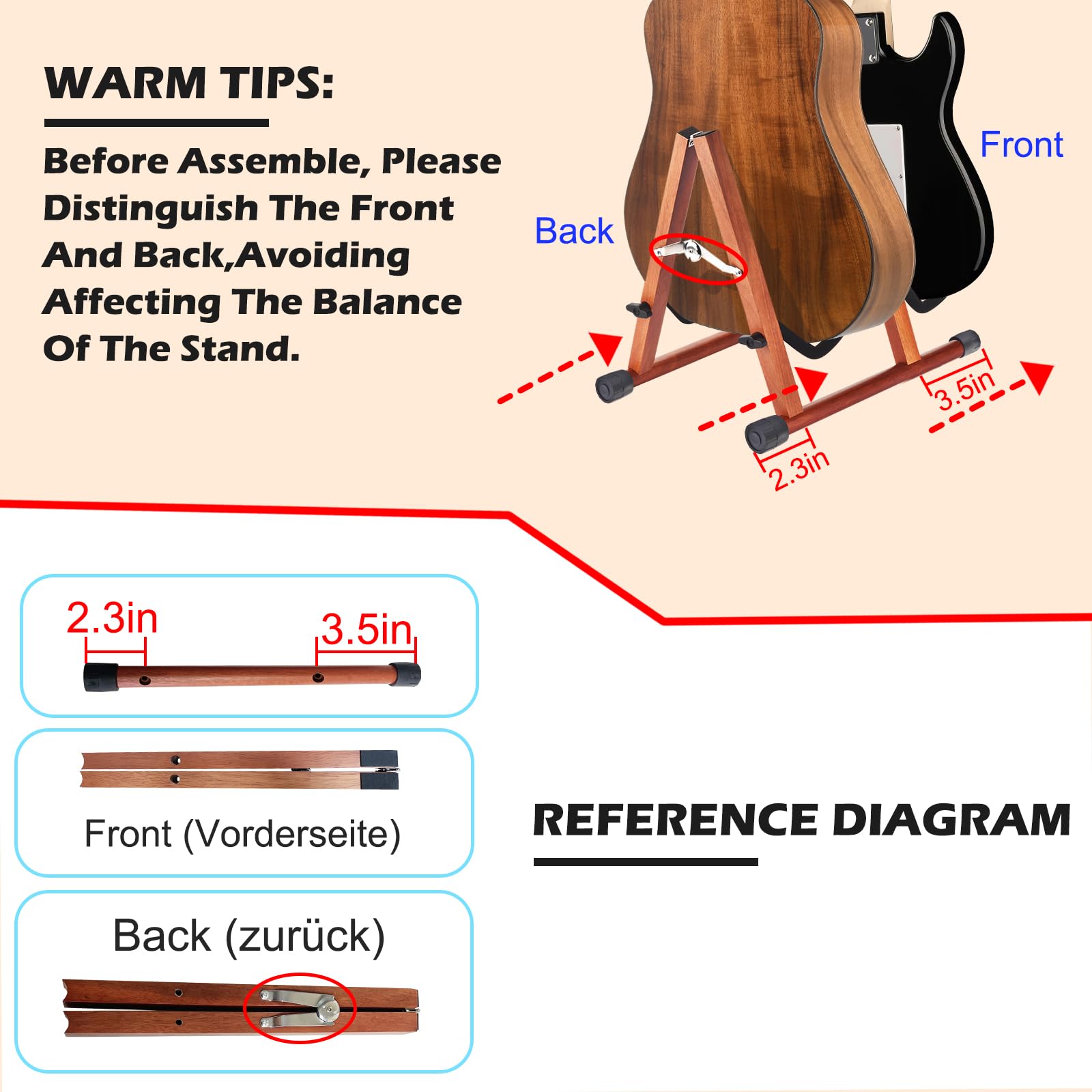 DOMMI Soporte Múltiple para Guitarras - Soporte de Piso Doble en Forma de A con Brazos de Espuma Blanda, Ajustable para Guitarras Acústicas, de Bajo y Eléctricas, Fácil de Montar