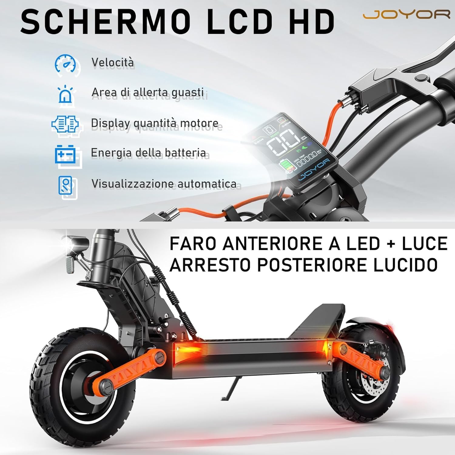 JOYOR Monopattino Elettrico autonomia 70-90 km, 60V 18Ah, portata 150 kg | doppio ammortizzatore,freni idraulici,monopattino elettrico pieghevole per adulti