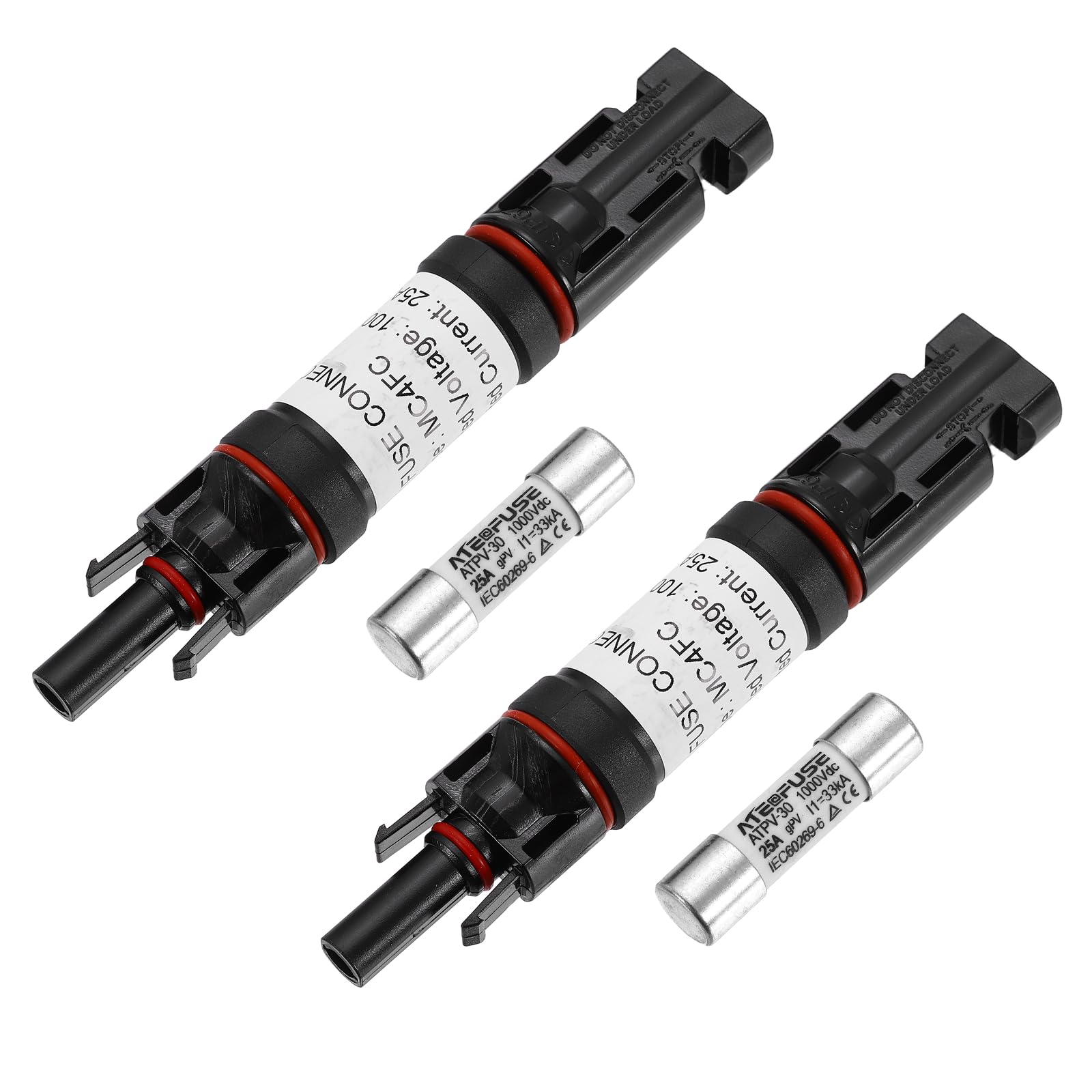 sourcing map 2Set 25A Solar Fuse Holder Inline, 1000V IP67 Waterproof Male and Female Connector with Fuse for Solar Photovoltaic System