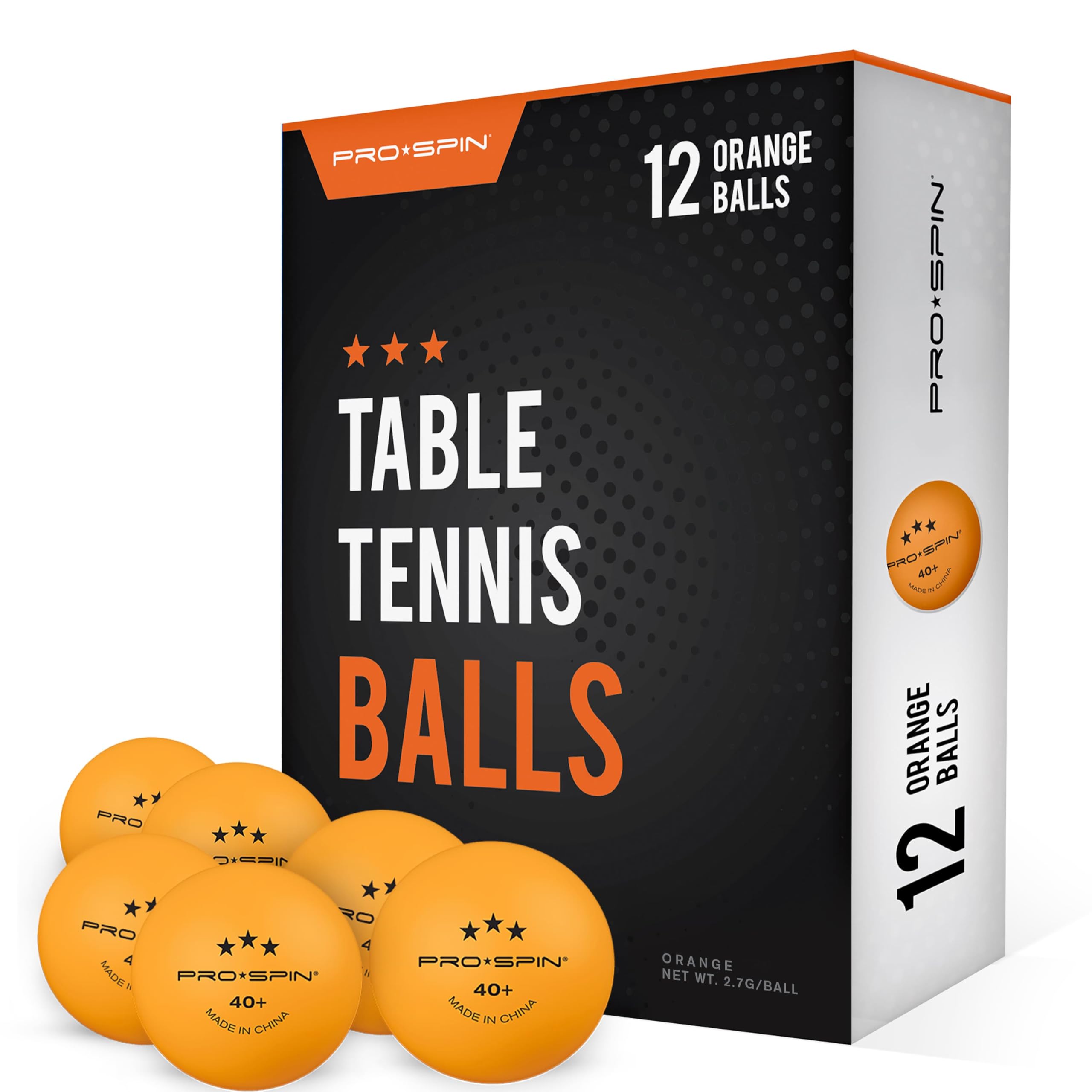 PRO-SPIN Pelotas de Ping Pong - Naranja - Pelotas 3-Estrellas 40+ para Tenis de Mesa | Pelotas ABS de Alto Rendimiento y Durabilidad para Mesa de Ping Pong Interior/Exterior, Competición