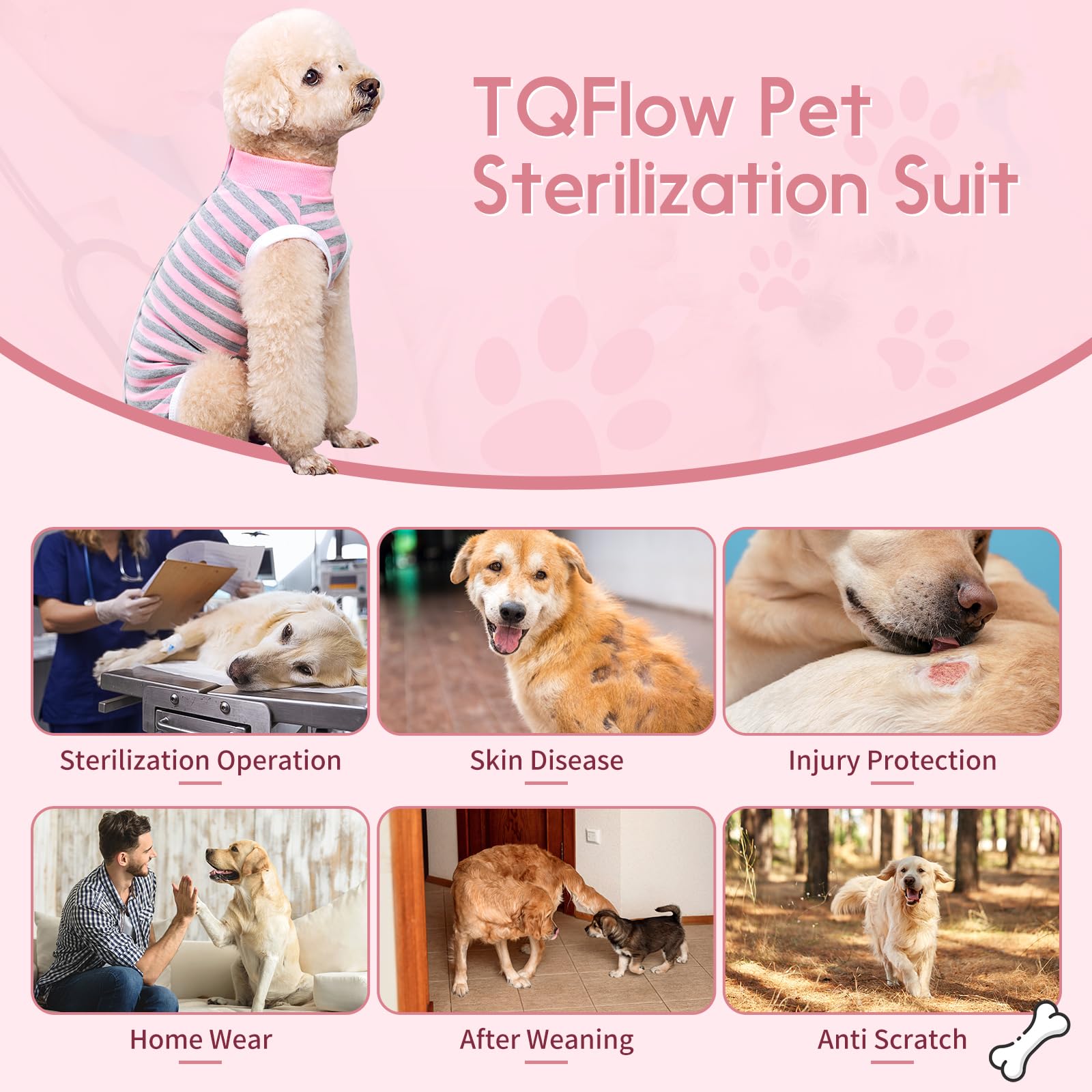 TQFlow Dog Surgery Recovery Suit, Surgical Bodysuits Abdominal Wounds Protector for Female Male Dog Cone E-Collar Alternative - Image 4
