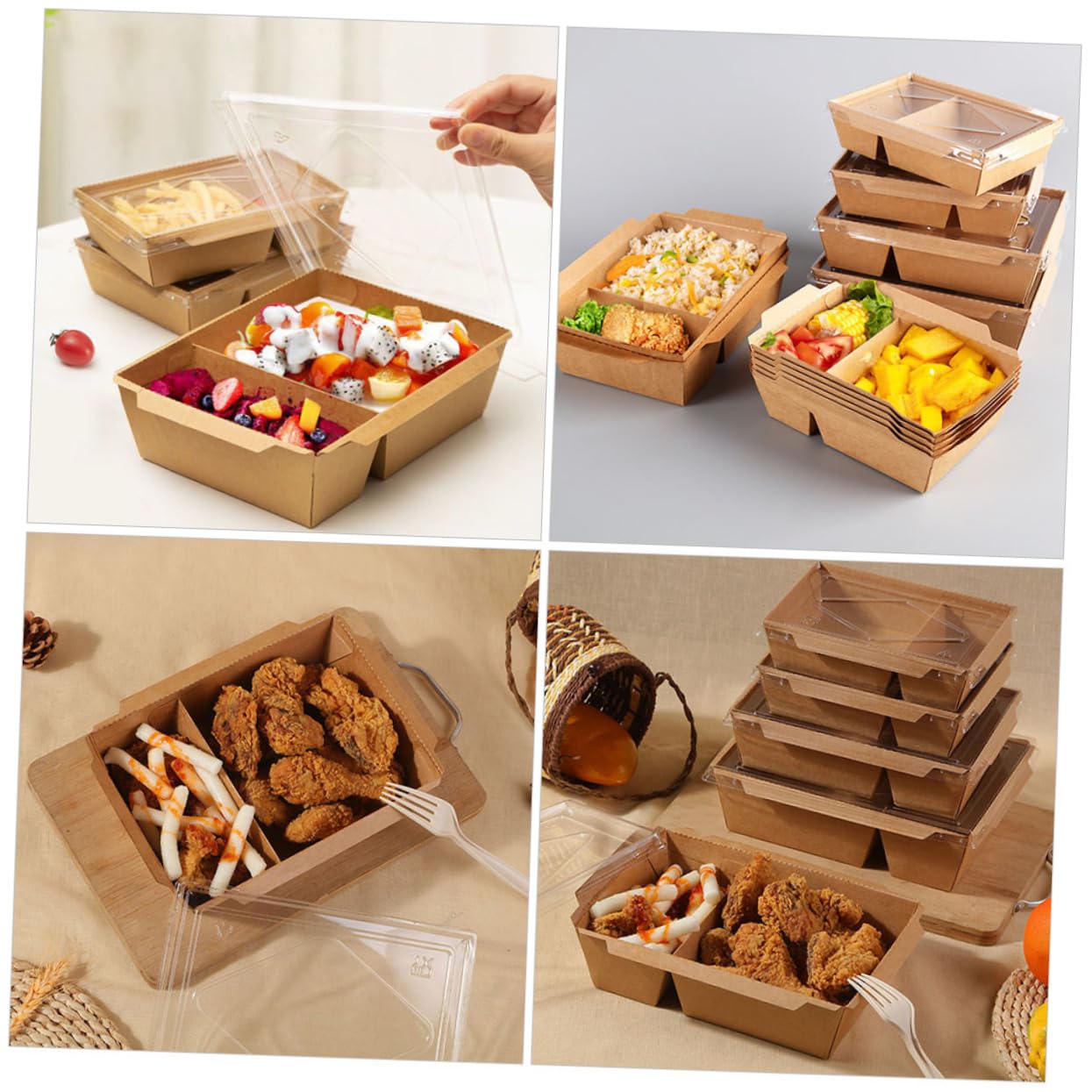 BRIGHTFUFU 10pcs Burger Packing Boxes 2-compartment Takeaway Boxes Disposable Food Cases Storage for Outdoor Events