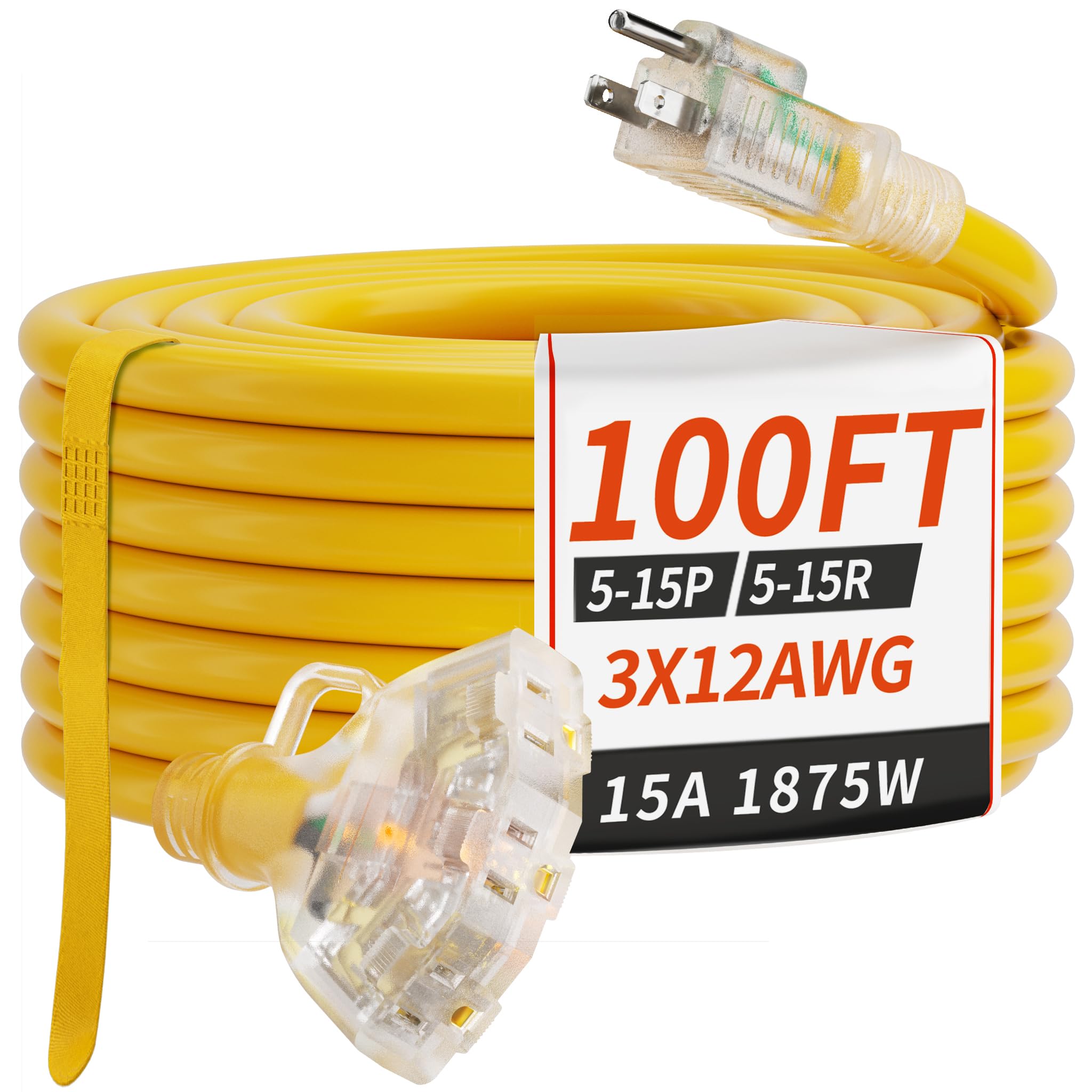PlugSaf 1 FT Yellow Outdoor Extension Cord -14