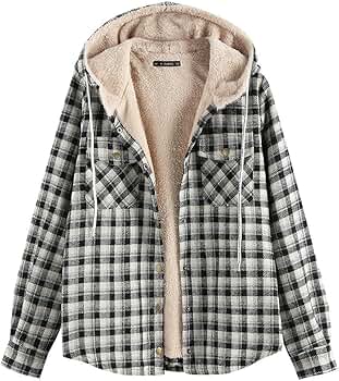 ZAFUL Women's Unisex Casual Plaid Fleece Jacket Hooded