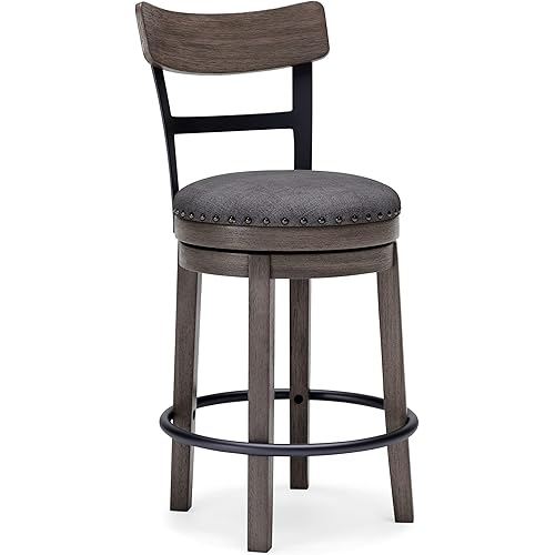 Signature Design by Ashley Caitbrook 24" Farmhouse Counter Height Upholstered Swivel Barstool, Gray