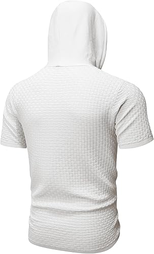 Miniatura 5 de Zaitun Sudadera con capucha de manga corta para hombre, suéter casual de punto gofre