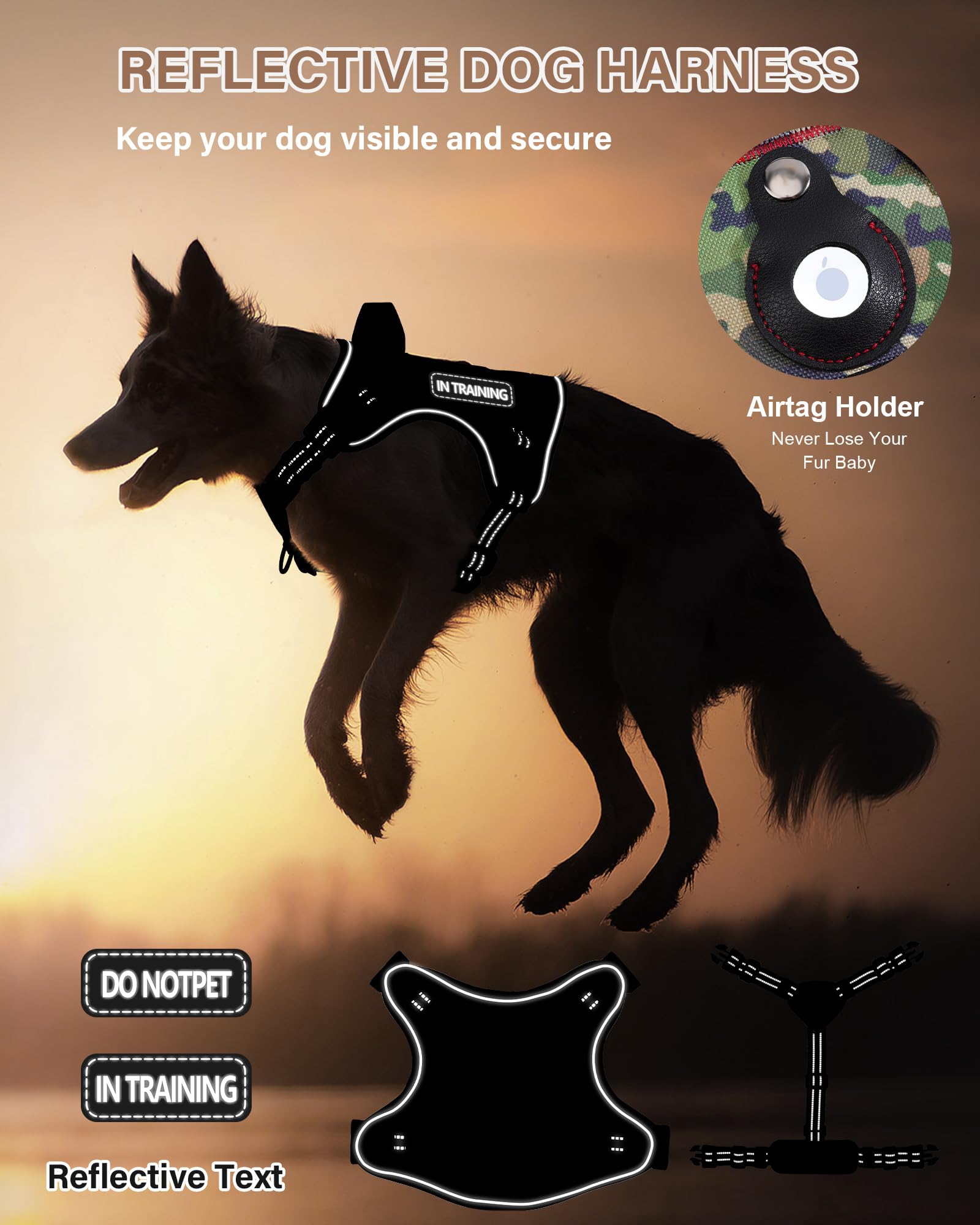 Petnanny Breathable Tactical Dog Harness - No-Pull Training Vest for Medium Breeds | Service-Ready w/Reflective Strips, Handle & AirTag Pocket | Escape-Proof for Walks & Hiking - image 7