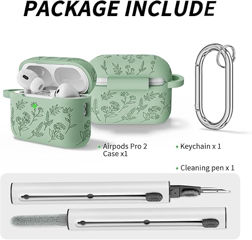 Miniatura 5 de Filoto Funda para Airpod Pro de 2 generación, bonita funda para Airpod con grabado de flores, con kit de limpieza, funda completa de silicona suave