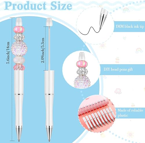 Miniatura 2 de 10 bolígrafos de plástico con cuentas, bolígrafo de cuentas surtidas, bolígrafo de tinta negra con recargas adicionales para niños, estudiantes,