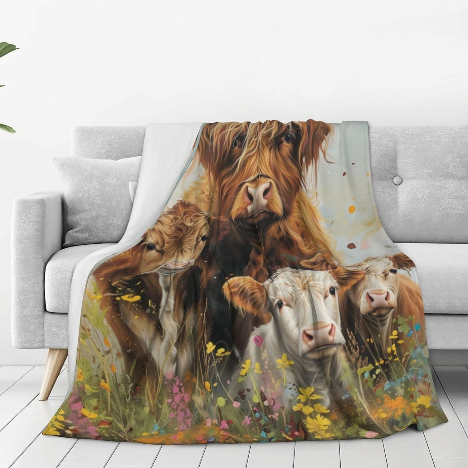 for Highland Cow Family Plush Flannel Throw Blanket - Ultra Soft, Comfy & Lightweight - Warm, Fuzzy, Cozy - Perfect for Couch, Travel, Bedroom, Bed - Anti-Pilling 50in×60in