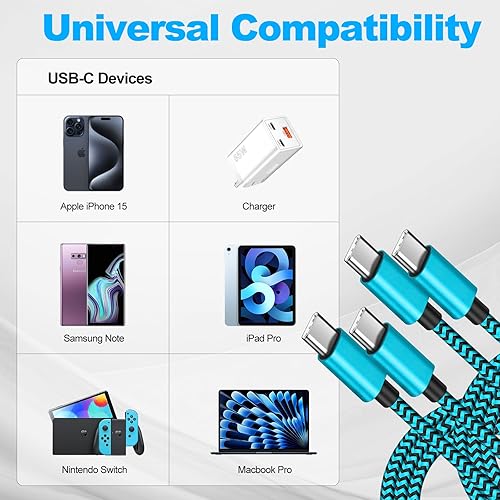 Miniatura 2 de ZHUSYM Cable USB C a USB C para Apple iPhone 15, paquete de 2 unidades de 6 pies tipo C a tipo C, cable de carga rápida de 60 W compatible con