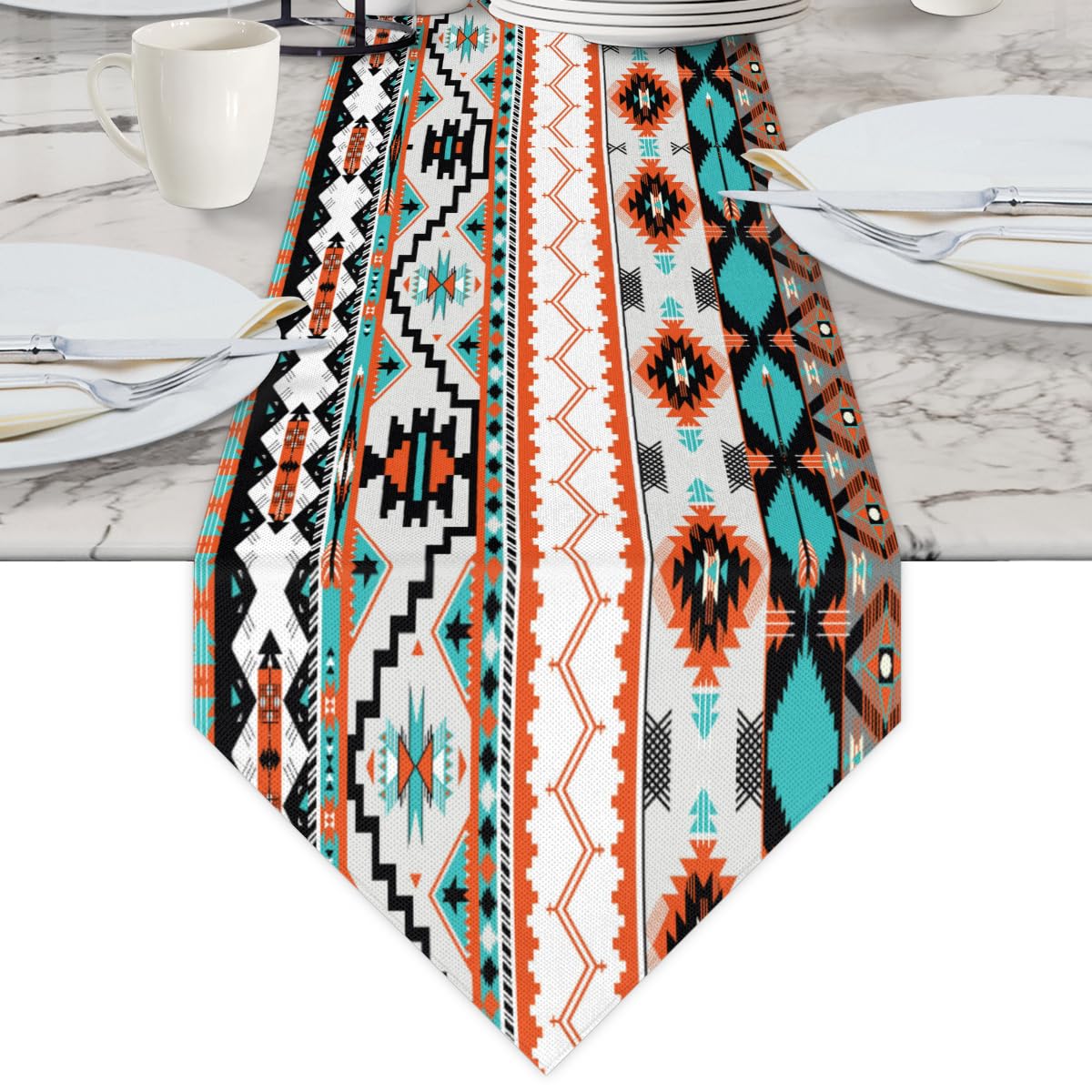 Runner da tavolo tribale azteco, runner geometrico del sud-ovest, tovaglia con motivo Kilim etnico, arredamento Boho, runner di qualsiasi dimensione, arredamento da tavolo - Italia