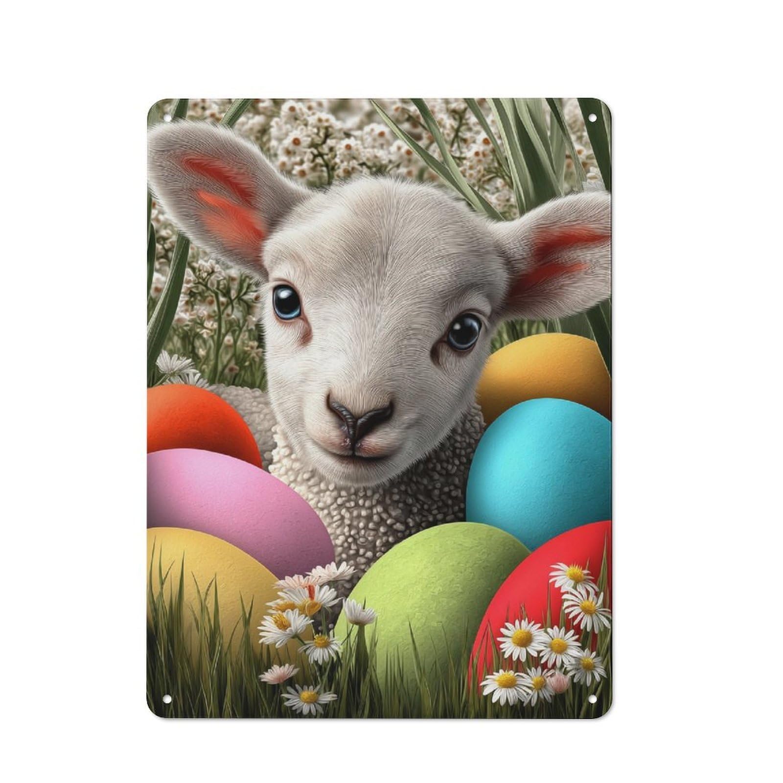 Junmoney Easter Lamb And Eggs Metal Wall Sign 40X30cm Featuring For Home Bar Wall, Housewarming Present For People Styling Home Bar