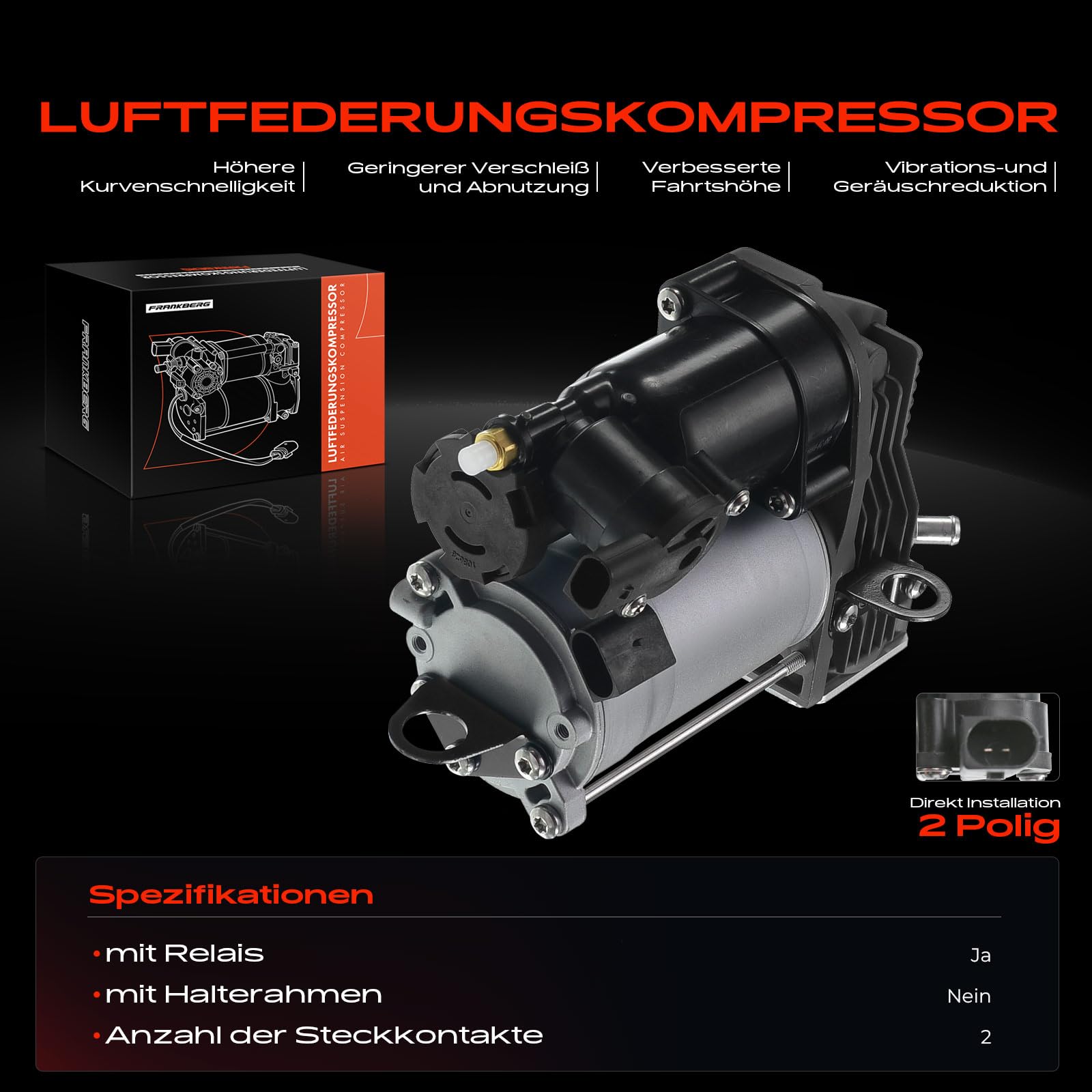 Frankberg Sprężarka pneumatyczna regulator poziomu do kompatybilny z 5 Touring E61 520 523 525 530 535 545 550 2004-2010 37206792855 | Kompatybilny z serii 5 Touring E61