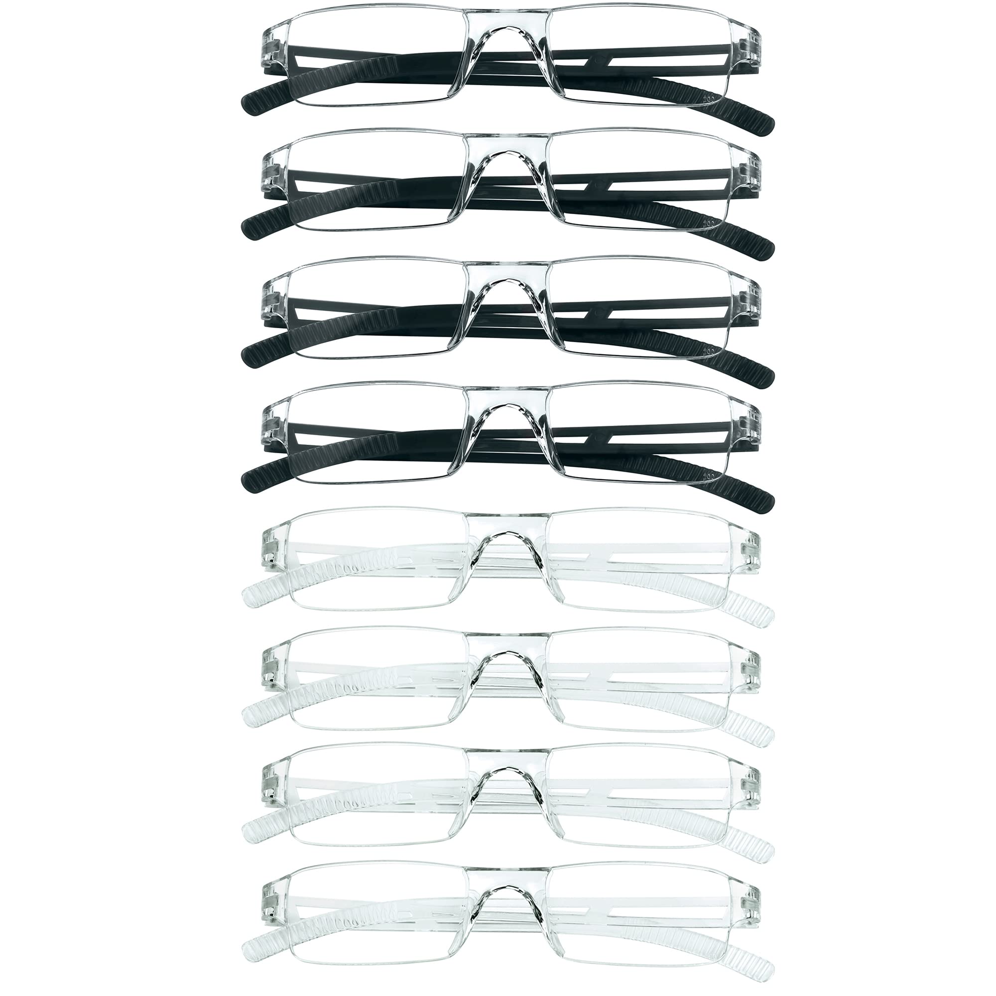 VisionGlobal 8 Pairs Reading Glasses, Blue Light Blocking Glasses, Computer Reading Glasses for Women and Men, Fashion Square Eyewear Frame (4black+