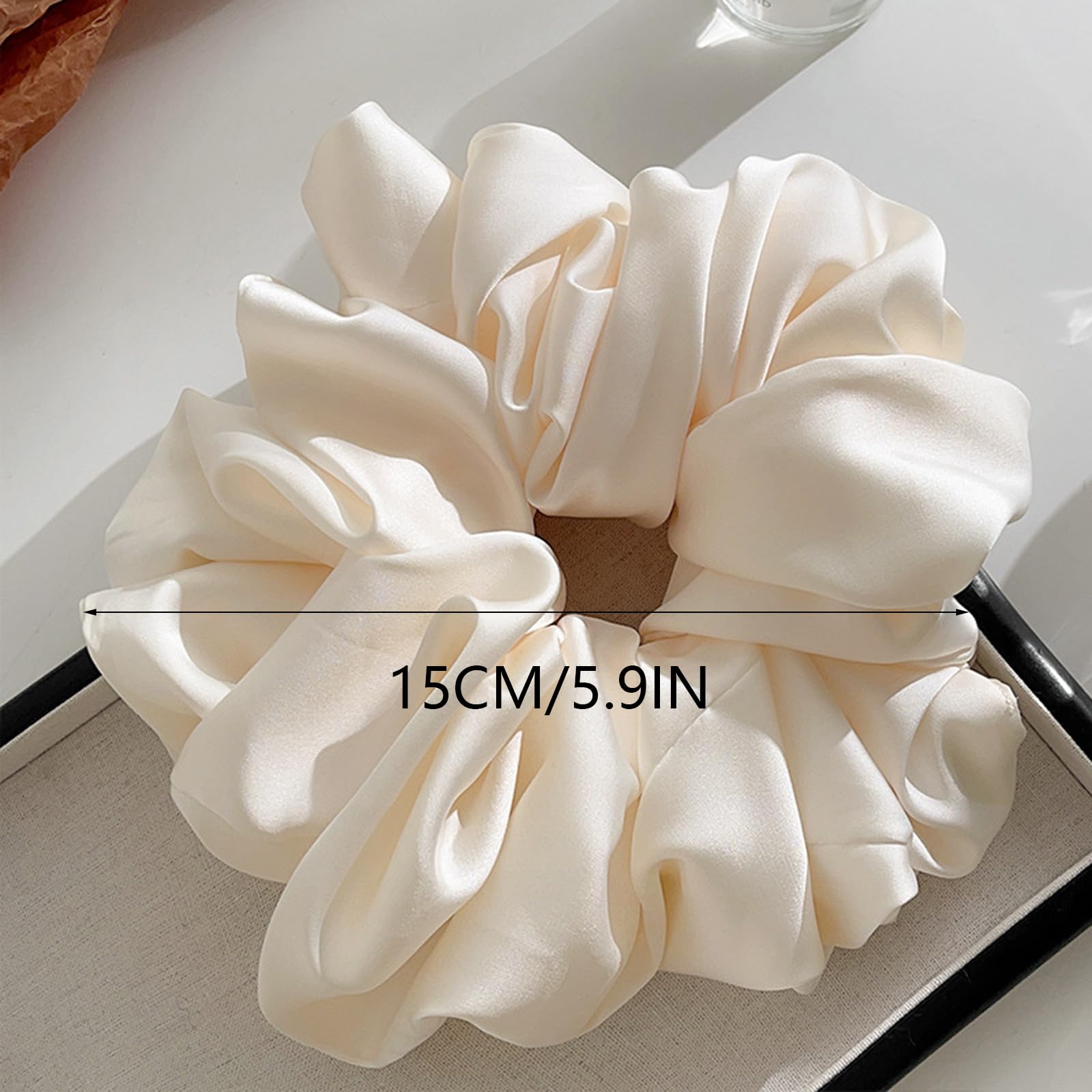 OWITER 5 pcs Large Satin Scrunchies for Women,oversized scrunchies for women,large scrunchies for giant scrunchie(white - Image 2