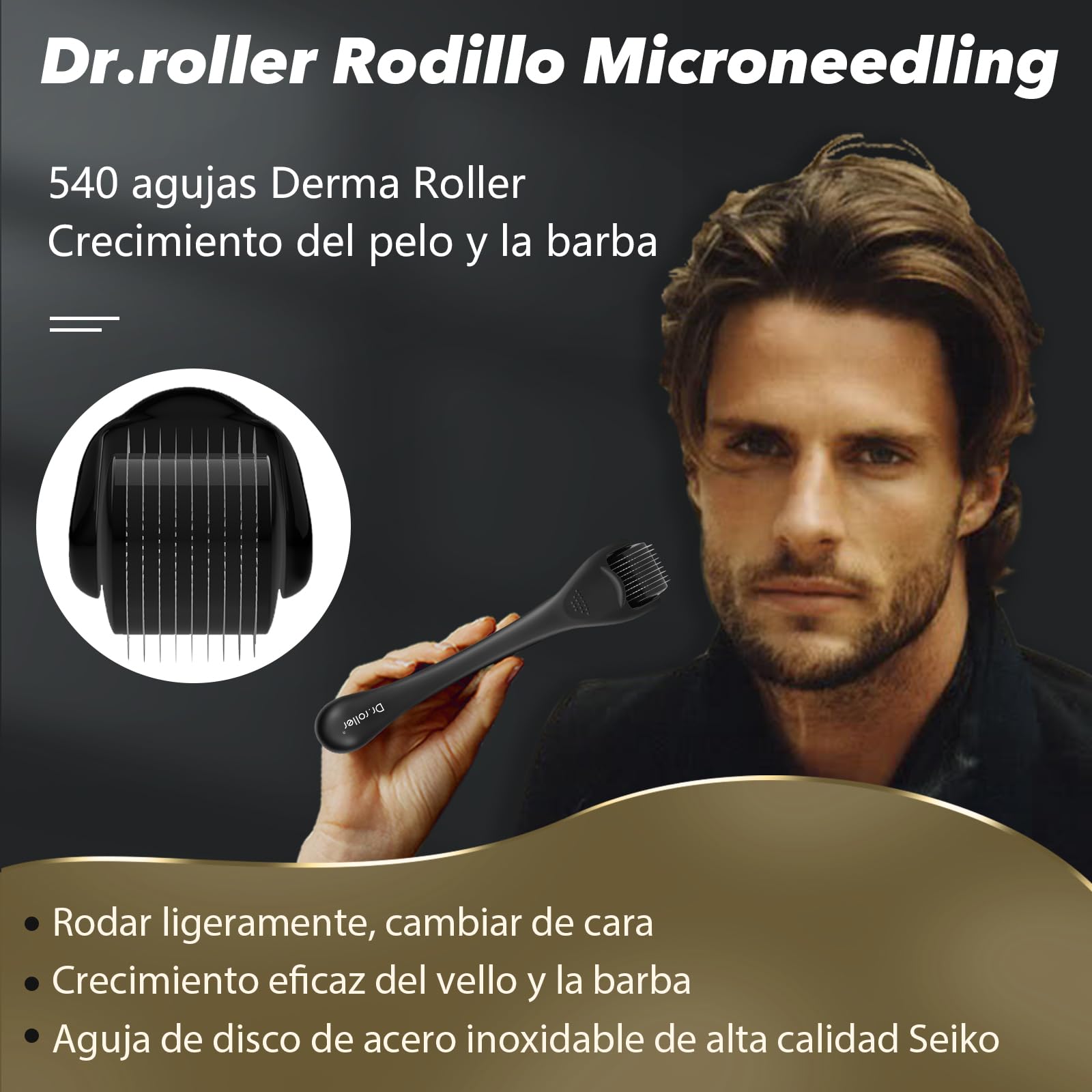 Dr.roller Derma Roller Cabello 0.5mm, Derma Roller para el Crecimiento Antiedad de la Barba y el Cabello, Microneedling para el cuero cabelludo facial — view 5