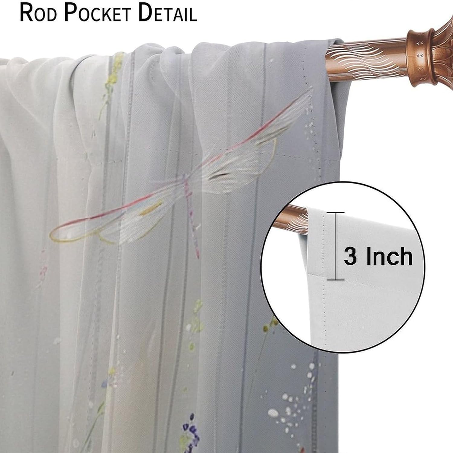 Watercolor Colorful Dragonfly Blackout Curtains for Bedroom/Living Room, Rustic Nature Floral Curtains Rod Pocket Thermal Insulated Window Drapes, 21W x 45L, 2 Panels