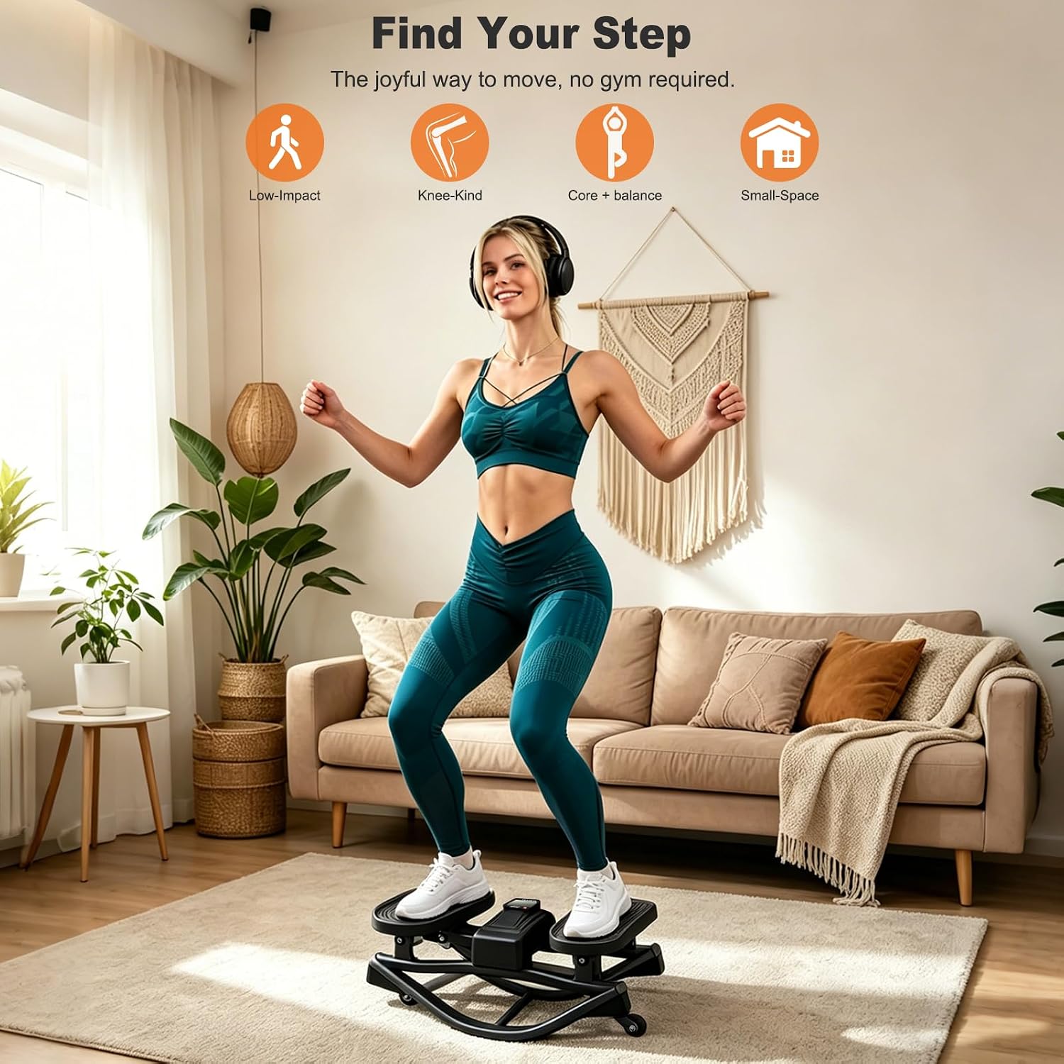 Rocking Steppers for Exercise at Home 3D Motion Stair Stepper with Resistance Bands 350 LBS Loading Capacity Exercise Equipment Low-Impact Balance Board for Full Body Workout