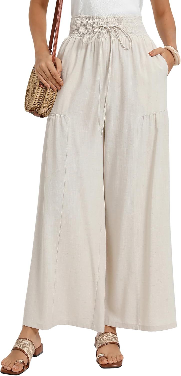 GRACE KARIN Womens Palazzo Pants Summer High Waist Boho Wide Leg Casual Flowy Pants Beach Vacation Outfits with Pockets