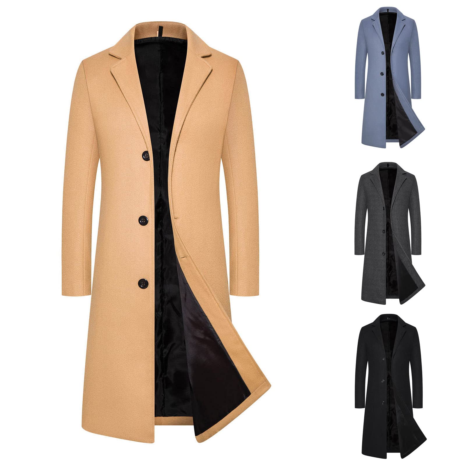 Gabardina de lana para hombre, ajuste delgado, chaqueta larga de negocios, abrigo largo casual con un solo botón, abrigo de trabajo, abrigo de moda, ocio, cortavientos, ajuste regular, abrigo de