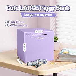 Hicocool Piggy Bank for Adults Must Break to Open, Unbreakable Stainless Steel Money Saving Box (Purple, 7.9 inch)
