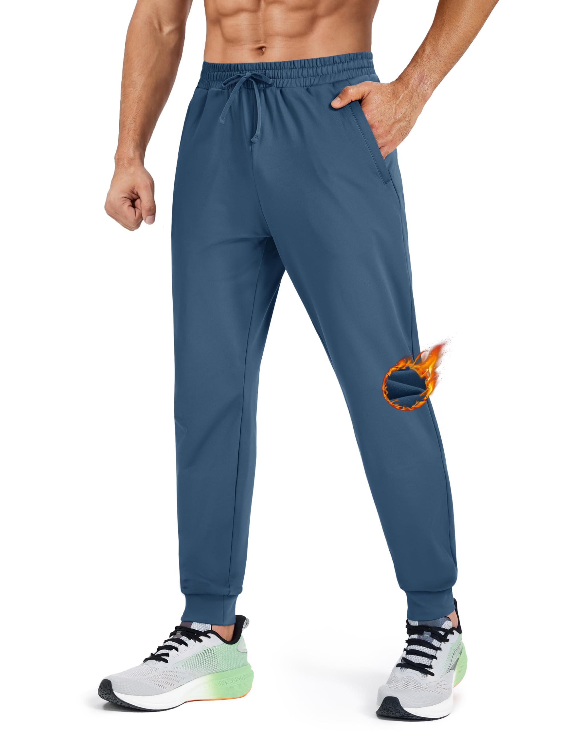 MAGCOMSEN Mens Fleece Lined Winter Warm Pants Water Resistant Active Running Gym Joggers Sweatpants with Zipper Pockets