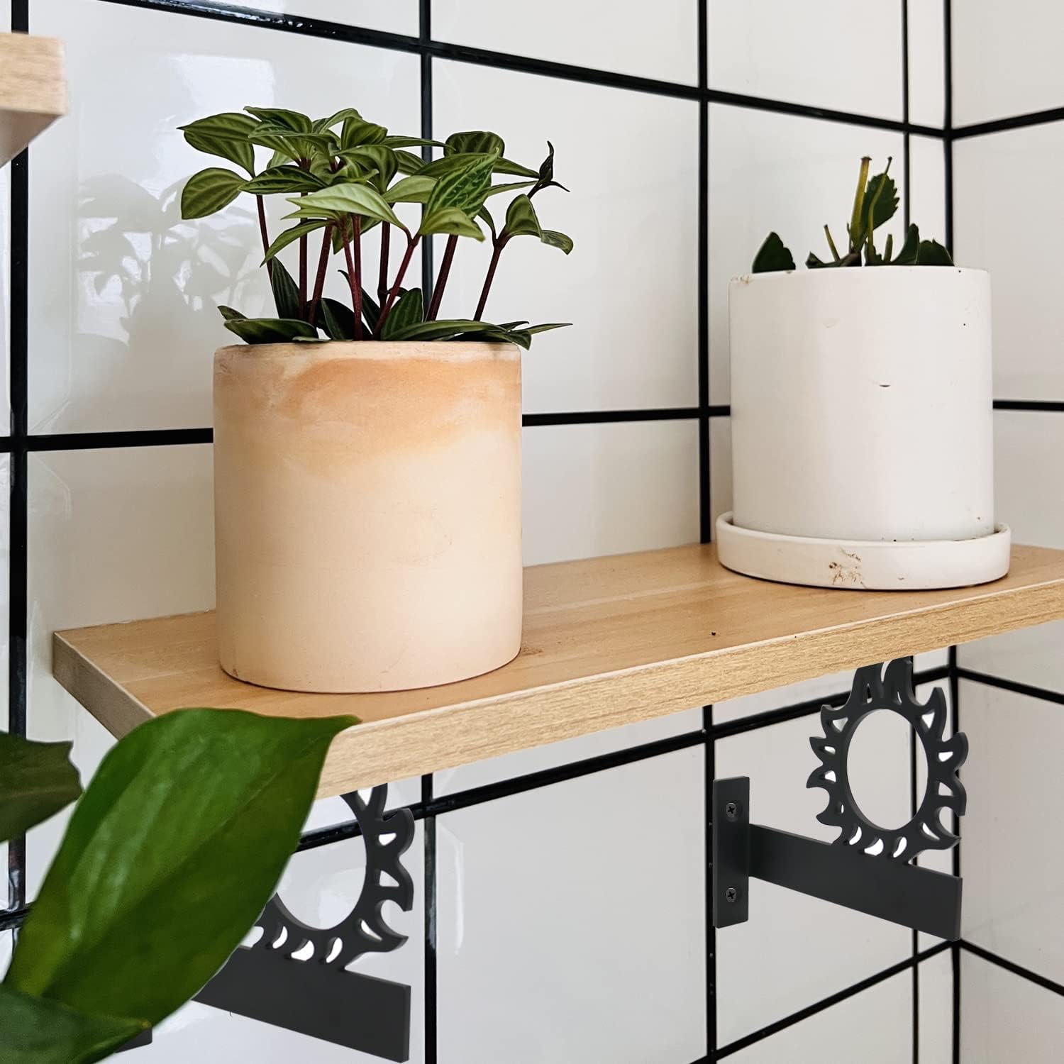 Black Heavy Duty Closet Rod Brackets Holder Industrial Iron Shelf Brackets for Custom Floating Shelves DIY Rustic Shelves Brackets Hardware Included (Sun 4 Pack)