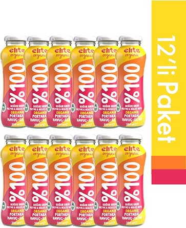 Elite Naturel Organik Elma-Portakal-Havu  Suyu, 200 ml, 12li Paket